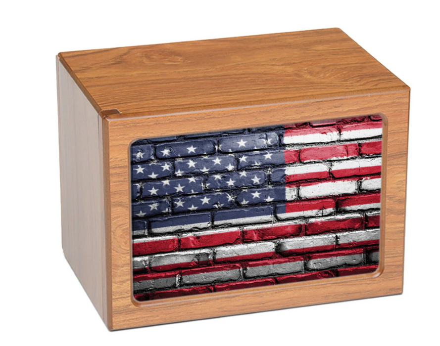 Brick Wall American Flag Large Photo Urn-cremation urns-Bogati-Afterlife Essentials