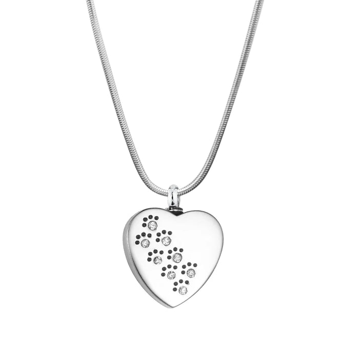 Crystal Dog Paw Print Trail Heart Memorial Necklace Cremation Jewelry-Jewelry-Anavia-Afterlife Essentials