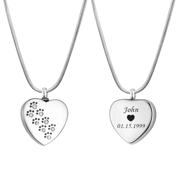 Crystal Dog Paw Print Trail Heart Memorial Necklace Cremation Jewelry-Jewelry-Anavia-Afterlife Essentials