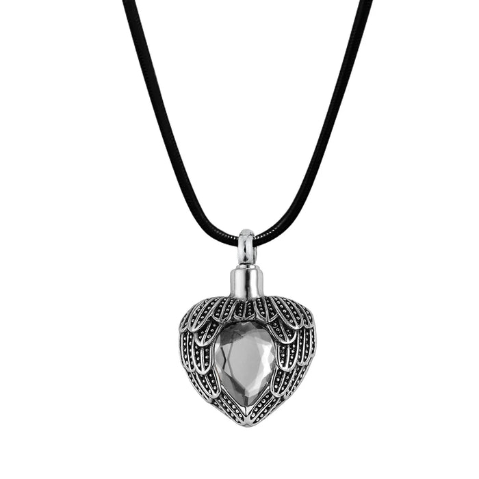 Angel Wing Birthstone Heart Memorial Necklace-Jewelry-Anavia-Afterlife Essentials