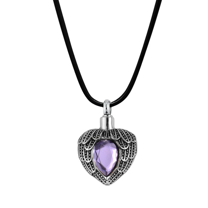 Angel Wing Birthstone Heart Memorial Necklace-Jewelry-Anavia-Afterlife Essentials