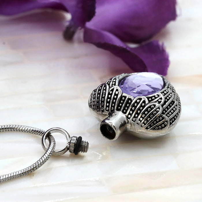 Angel Wing Birthstone Heart Memorial Necklace-Jewelry-Anavia-Afterlife Essentials
