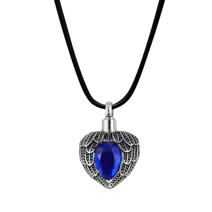 Angel Wing Birthstone Heart Memorial Necklace-Jewelry-Anavia-Afterlife Essentials