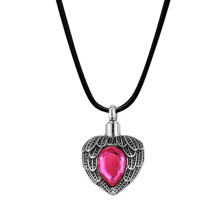 Angel Wing Birthstone Heart Memorial Necklace-Jewelry-Anavia-Afterlife Essentials