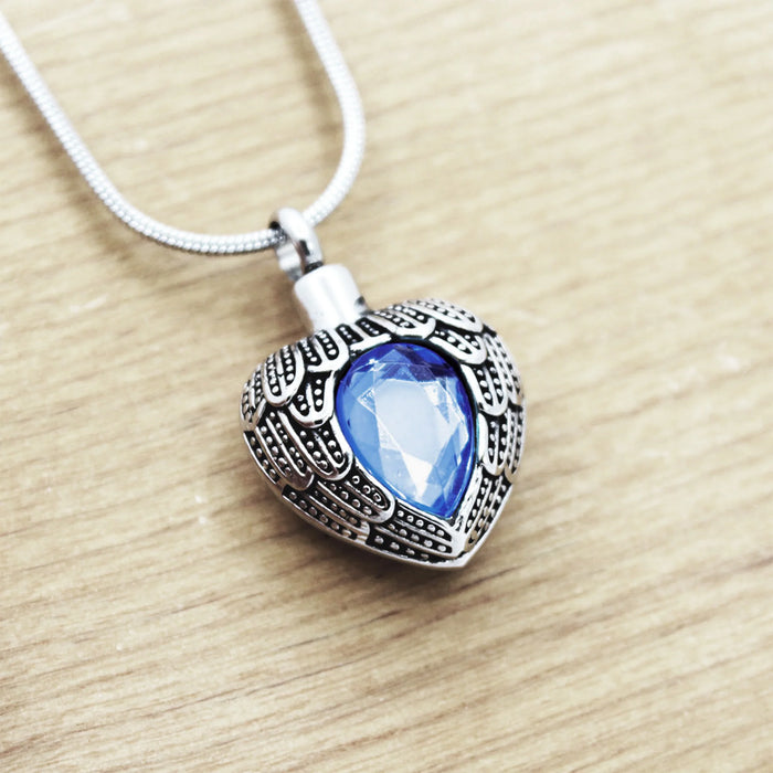 Angel Wing Birthstone Heart Memorial Necklace-Jewelry-Anavia-Afterlife Essentials