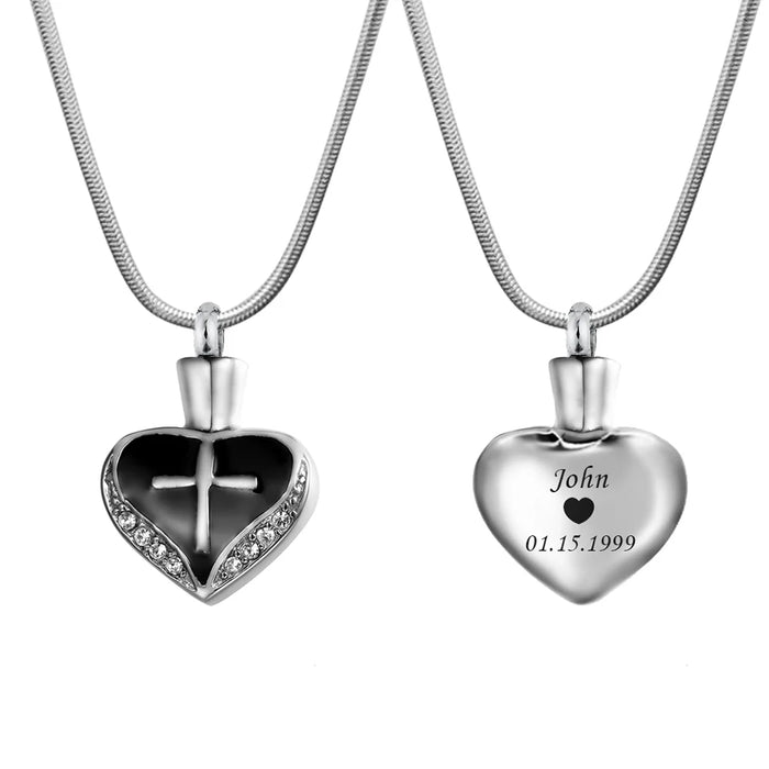 Cross on Heart Memorial Necklace Cremation Jewelry-Jewelry-Anavia-Afterlife Essentials