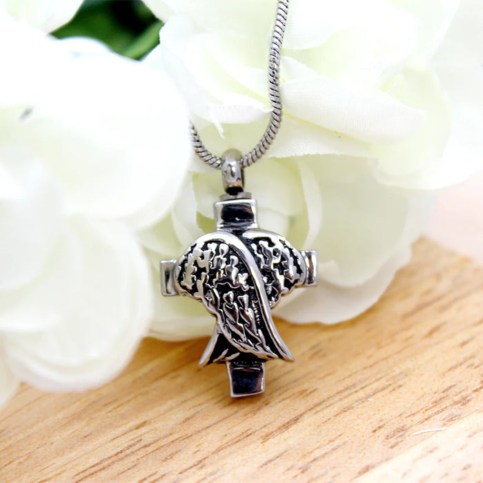 Angel Wings Cross Memorial Necklace Cremation Jewelry-Jewelry-Anavia-Afterlife Essentials