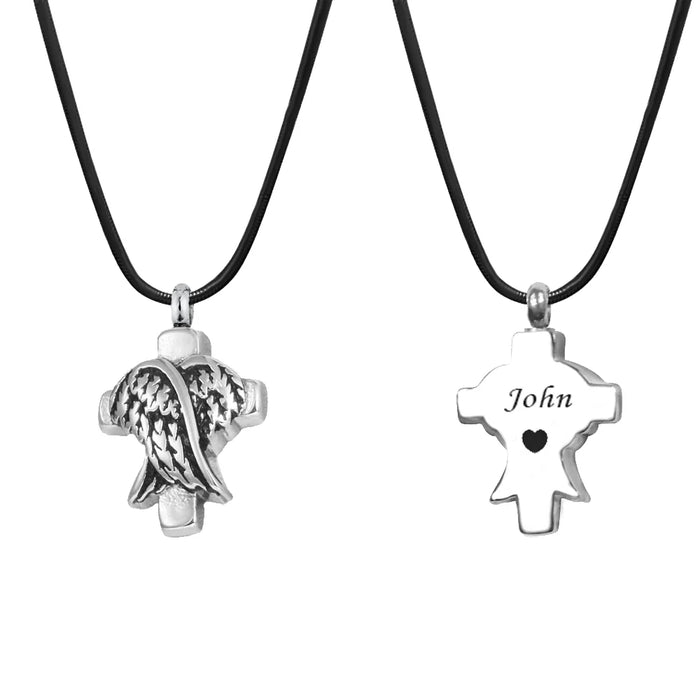 Angel Wings Cross Memorial Necklace Cremation Jewelry-Jewelry-Anavia-Afterlife Essentials
