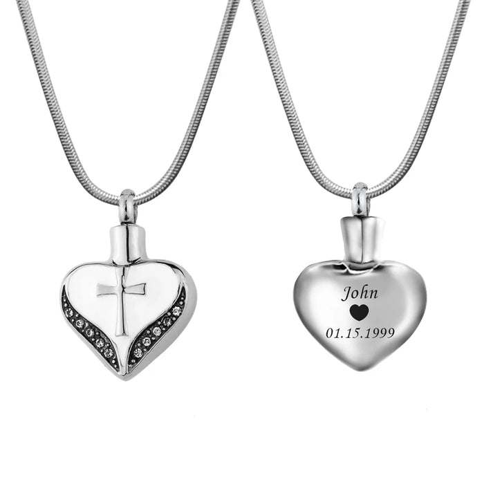 Cross on Heart Memorial Necklace Cremation Jewelry-Jewelry-Anavia-Afterlife Essentials