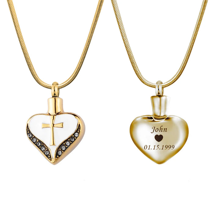 Cross on Heart Memorial Necklace Cremation Jewelry-Jewelry-Anavia-Afterlife Essentials