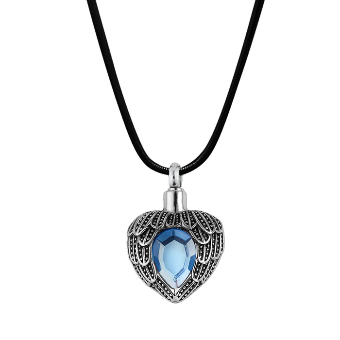 Angel Wing Birthstone Heart Memorial Necklace-Jewelry-Anavia-Afterlife Essentials