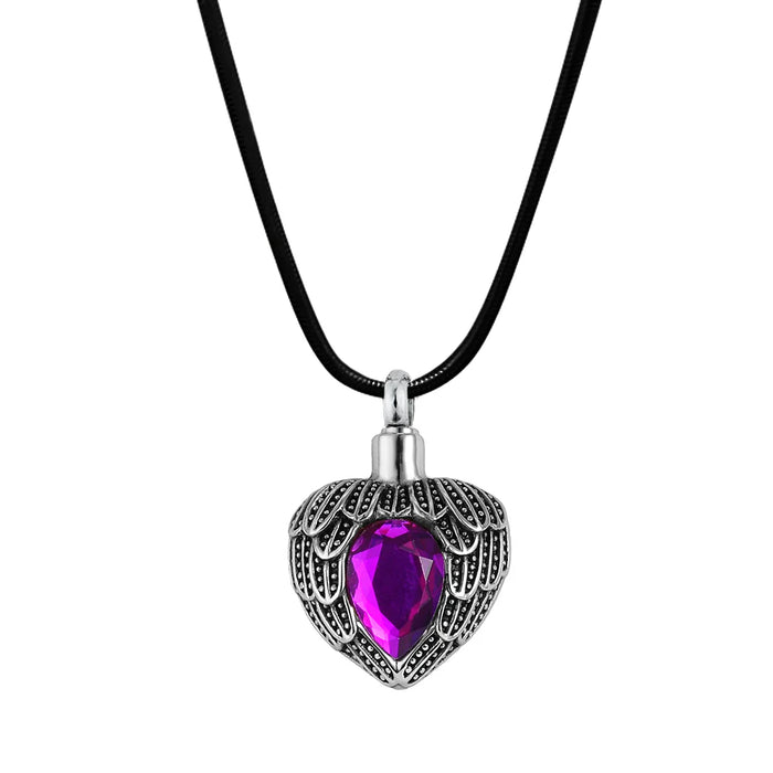 Angel Wing Birthstone Heart Memorial Necklace-Jewelry-Anavia-Afterlife Essentials
