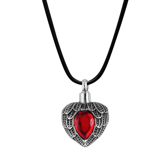 Angel Wing Birthstone Heart Memorial Necklace-Jewelry-Anavia-Afterlife Essentials