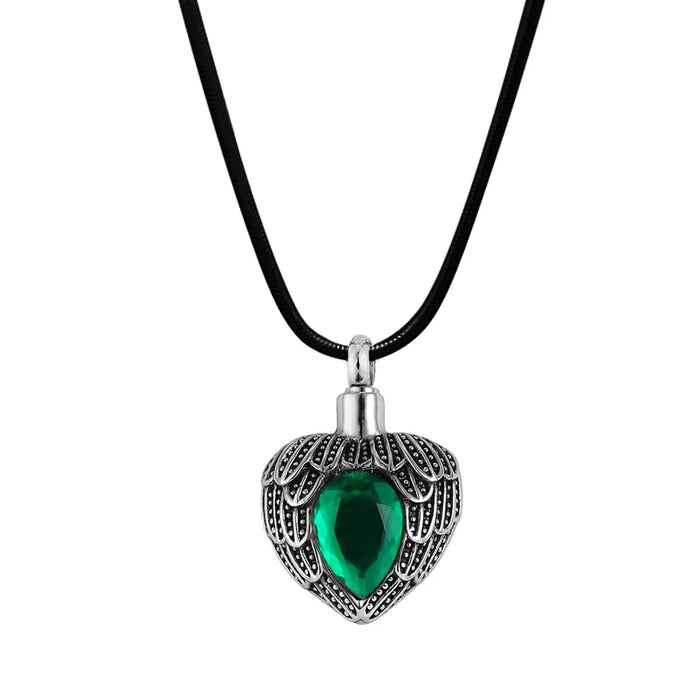 Angel Wing Birthstone Heart Memorial Necklace-Jewelry-Anavia-Afterlife Essentials