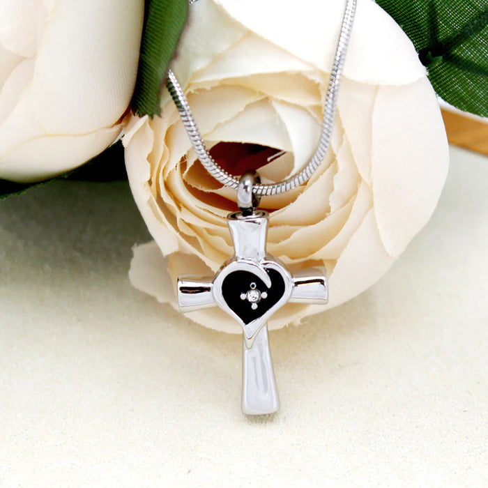 Wrapped Heart Cross Memorial Necklace Cremation Jewelry-Jewelry-Anavia-Afterlife Essentials
