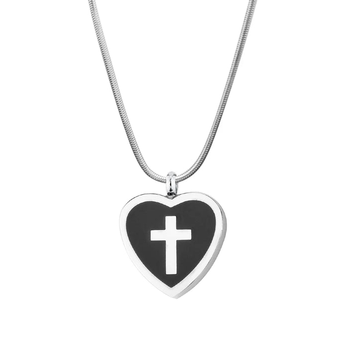 Cross on Black Heart Memorial Necklace Cremation Jewelry-Jewelry-Anavia-Afterlife Essentials