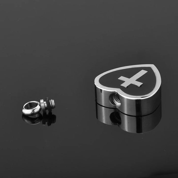Cross on Black Heart Memorial Necklace Cremation Jewelry-Jewelry-Anavia-Afterlife Essentials