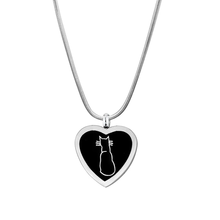 Cat Inlay Memorial Heart Necklace Cremation Jewelry-Jewelry-Anavia-Afterlife Essentials