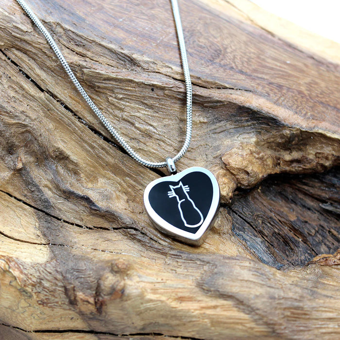 Cat Inlay Memorial Heart Necklace Cremation Jewelry-Jewelry-Anavia-Afterlife Essentials