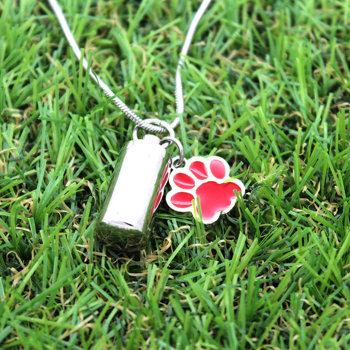 Cylinder with Paw Print Charm Pet Memorial Necklace-Jewelry-Anavia-Afterlife Essentials