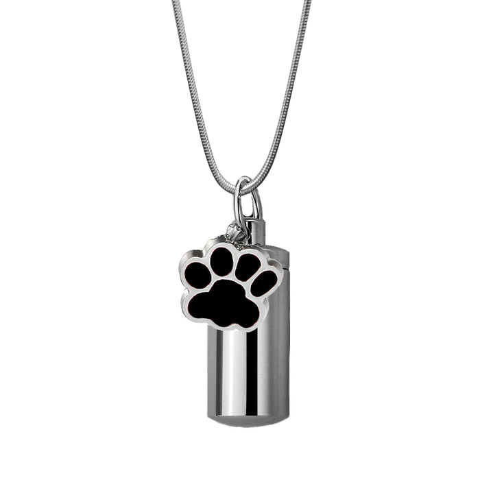 Cylinder with Paw Print Charm Pet Memorial Necklace-Jewelry-Anavia-Afterlife Essentials