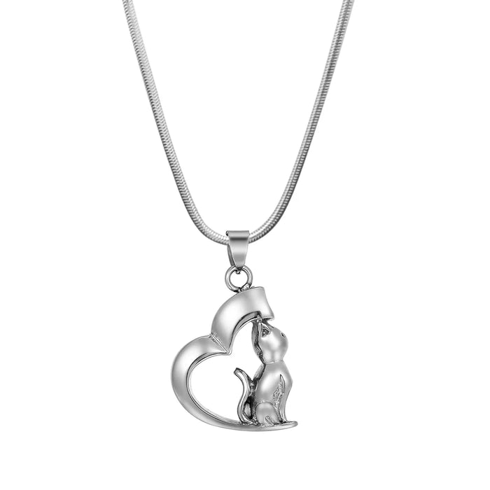 Loving Cat Heart Pet Memorial Necklace Cremation Jewelry-Jewelry-Anavia-Afterlife Essentials