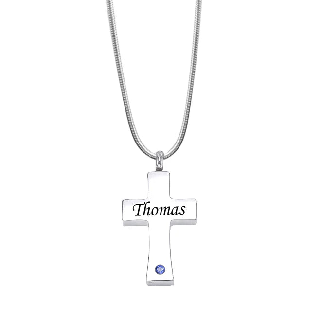 Birthstone Cross Memorial Necklace Cremation Jewelry-Jewelry-Anavia-Afterlife Essentials