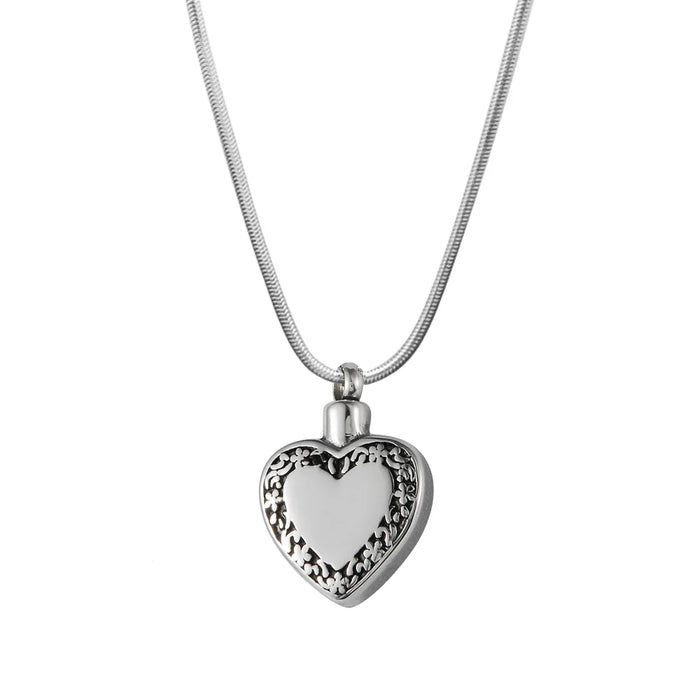 Black Floral Heart Memorial Necklace Cremation Jewelry-Jewelry-Anavia-Afterlife Essentials