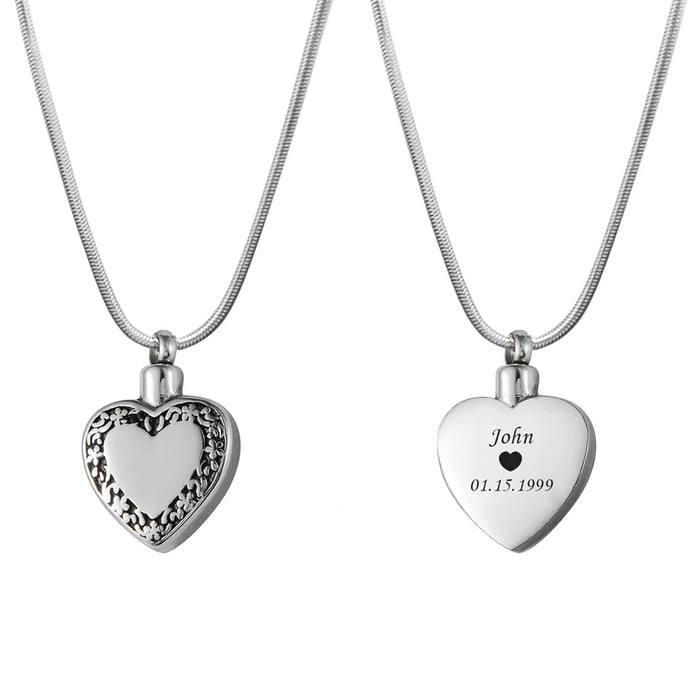 Black Floral Heart Memorial Necklace Cremation Jewelry-Jewelry-Anavia-Afterlife Essentials