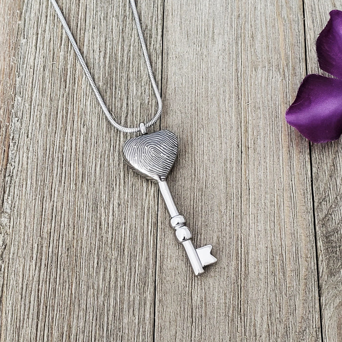 Key Heart Fingerprint Memorial Necklace Cremation Jewelry-Jewelry-Anavia-Afterlife Essentials