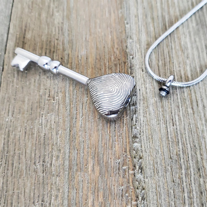 Key Heart Fingerprint Memorial Necklace Cremation Jewelry-Jewelry-Anavia-Afterlife Essentials