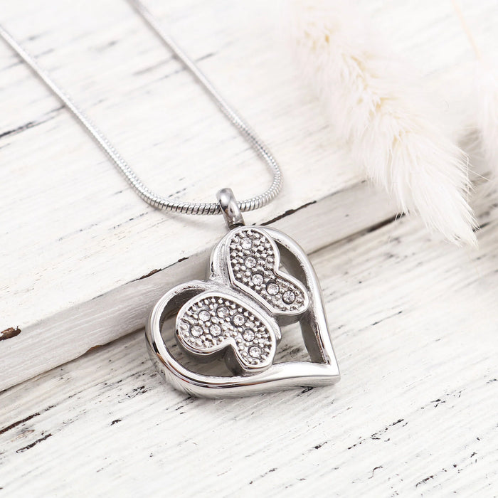 Crystal Butterfly Heart Memorial Necklace Cremation Jewelry-Jewelry-Anavia-Afterlife Essentials