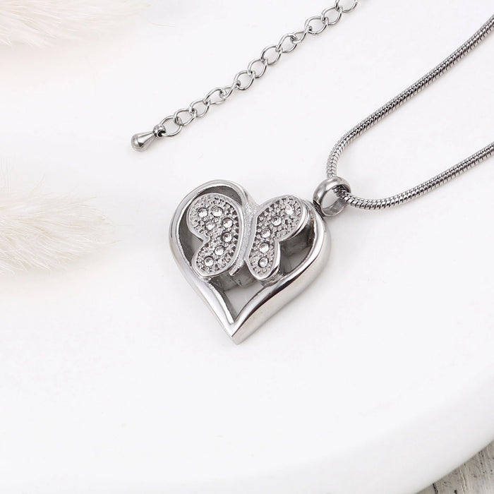 Crystal Butterfly Heart Memorial Necklace Cremation Jewelry-Jewelry-Anavia-Afterlife Essentials