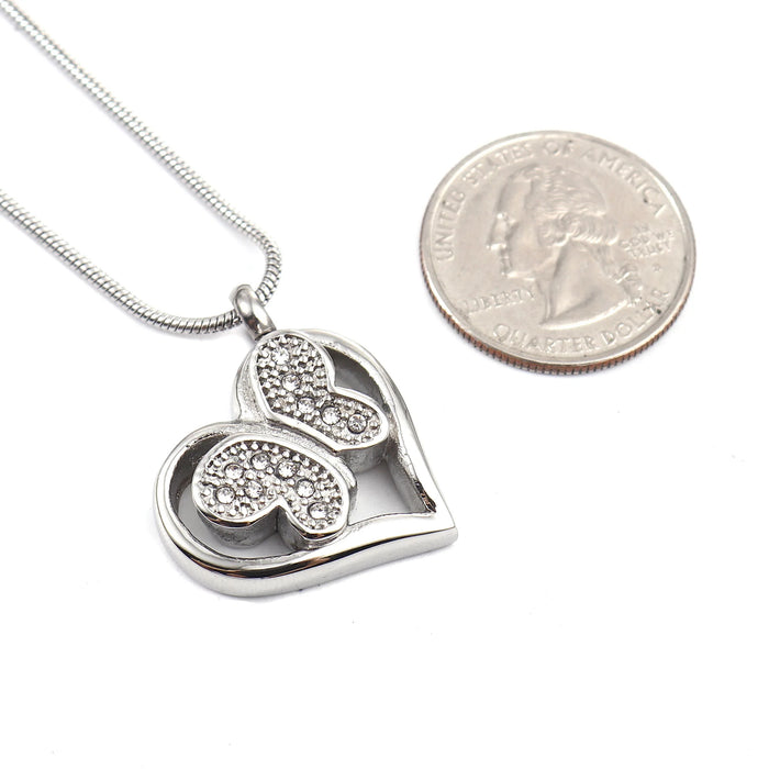 Crystal Butterfly Heart Memorial Necklace Cremation Jewelry-Jewelry-Anavia-Afterlife Essentials