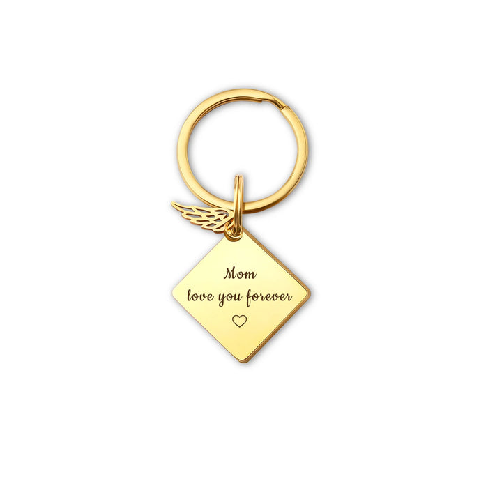 Fingerprint Diamond Memorial Key Chain with Angel Wing Charm-Jewelry-Anavia-Afterlife Essentials