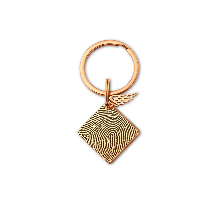 Fingerprint Diamond Memorial Key Chain with Angel Wing Charm-Jewelry-Anavia-Afterlife Essentials