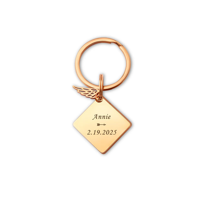 Fingerprint Diamond Memorial Key Chain with Angel Wing Charm-Jewelry-Anavia-Afterlife Essentials