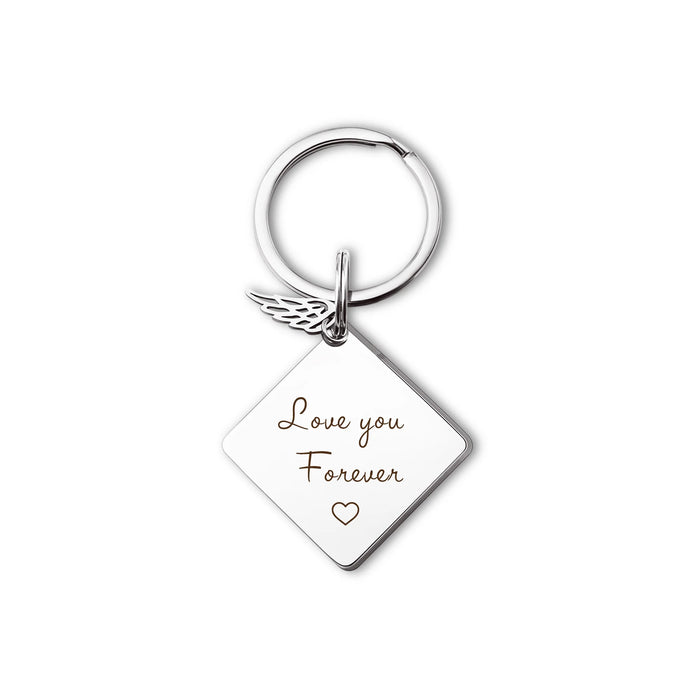 Fingerprint Diamond Memorial Key Chain with Angel Wing Charm-Jewelry-Anavia-Afterlife Essentials