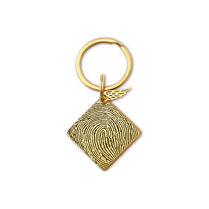 Fingerprint Diamond Memorial Key Chain with Angel Wing Charm-Jewelry-Anavia-Afterlife Essentials