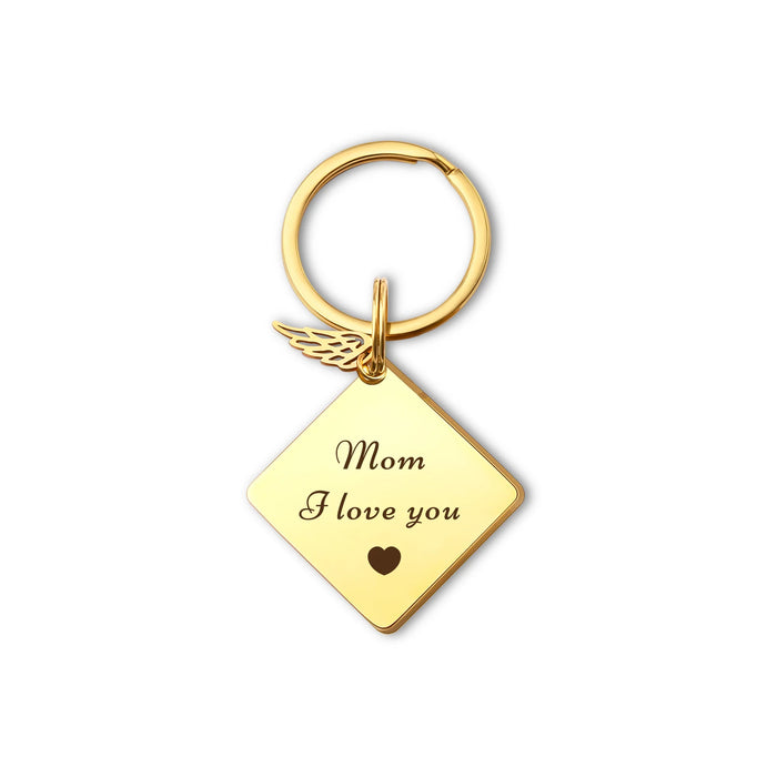 Fingerprint Diamond Memorial Key Chain with Angel Wing Charm-Jewelry-Anavia-Afterlife Essentials