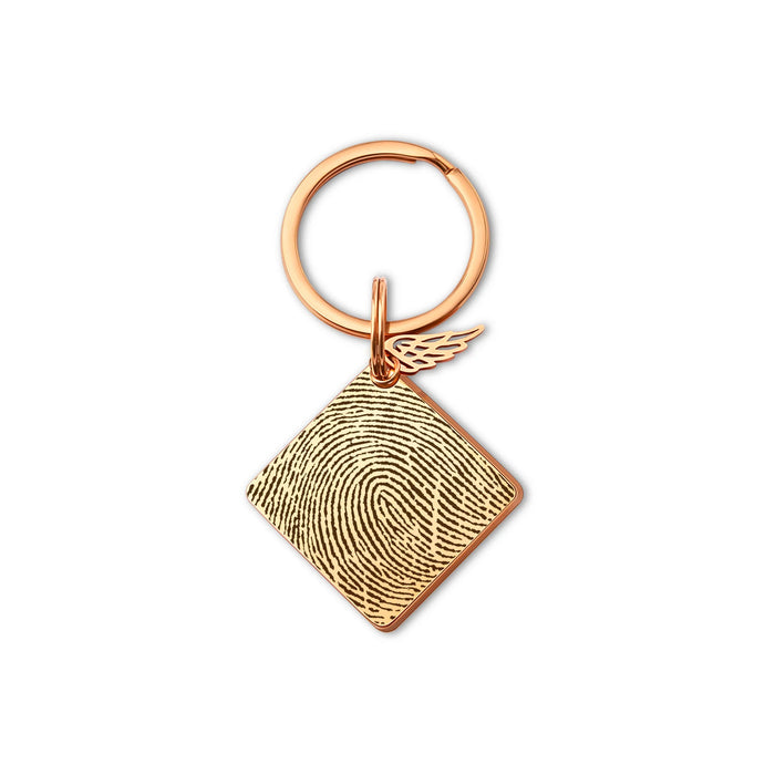 Fingerprint Diamond Memorial Key Chain with Angel Wing Charm-Jewelry-Anavia-Afterlife Essentials