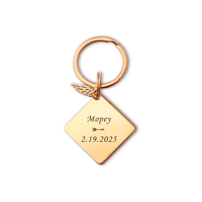Fingerprint Diamond Memorial Key Chain with Angel Wing Charm-Jewelry-Anavia-Afterlife Essentials