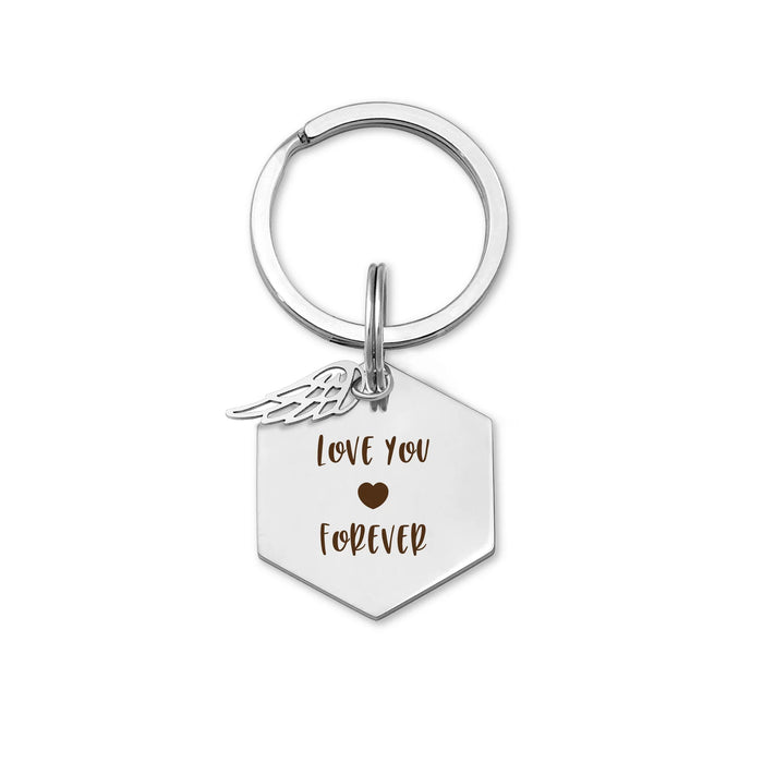 Fingerprint Hexagon Memorial Key Chain with Angel Wing Charm-Jewelry-Anavia-Afterlife Essentials