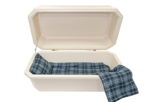 Classic Pet Casket - Almond with Grey Plaid-Pet Caskets-Titan Caskets-Afterlife Essentials