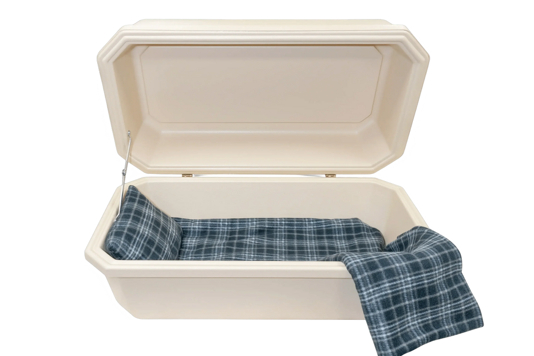 Classic Pet Casket - Almond with Grey Plaid-Pet Caskets-Titan Caskets-Afterlife Essentials