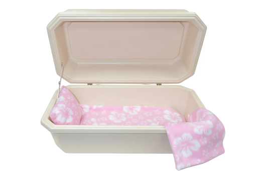 Classic Pet Casket - Almond with Pink Hibiscus-Pet Caskets-Titan Caskets-Afterlife Essentials