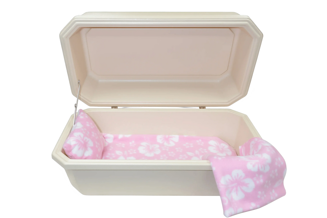 Classic Pet Casket - Almond with Pink Hibiscus-Pet Caskets-Titan Caskets-Afterlife Essentials