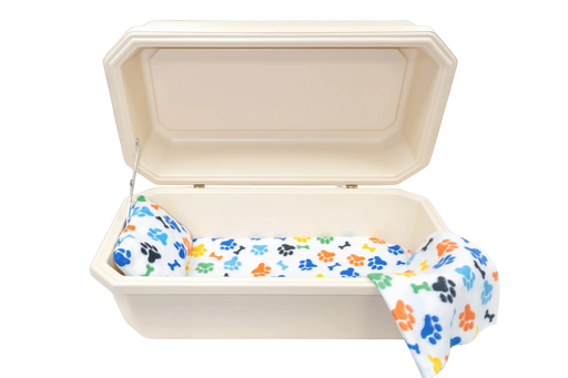 Classic Pet Casket - Almond with Rainbow Paw-Pet Caskets-Titan Caskets-Afterlife Essentials