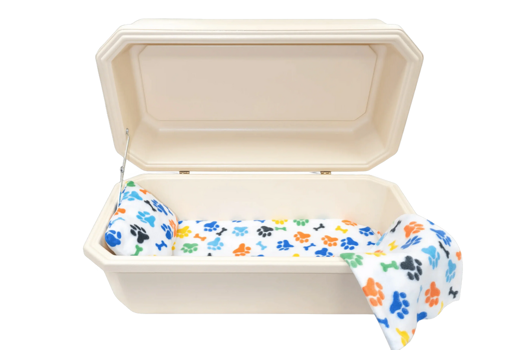 Classic Pet Casket - Almond with Rainbow Paw-Pet Caskets-Titan Caskets-Afterlife Essentials
