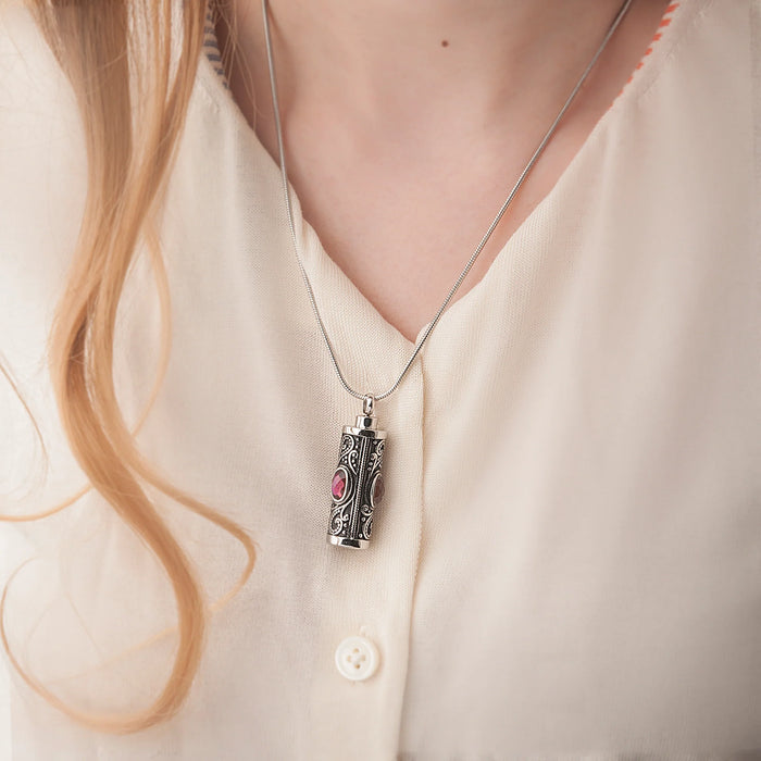 Crystal Vintage Cylinder Memorial Necklace-Jewelry-Anavia-Afterlife Essentials